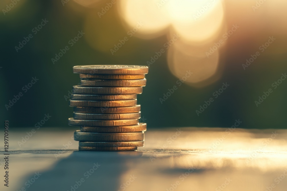 Poster a stack of coins on a table