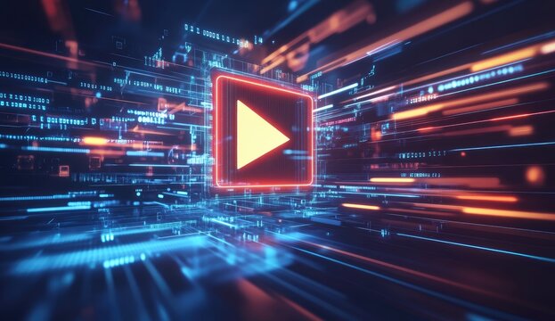 Digital Play Button in a Futuristic Network