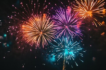 Naklejka premium A fireworks display with three different colored fireworks