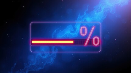 Glowing percentage progress bar against a nebular backdrop, showcasing digital advancement and data visualization.