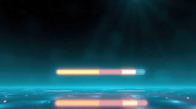 A stylized loading bar glows against a futuristic backdrop, suggesting progress and technological advancement.