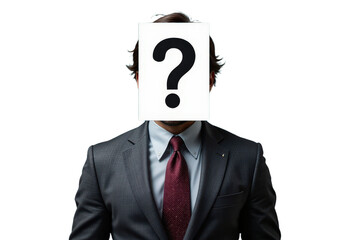 Business Person Hiding Face With Question Mark Sign