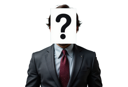 Business Person Hiding Face With Question Mark Sign