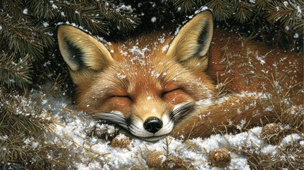 Fototapeta premium A Fox Resting in Snow