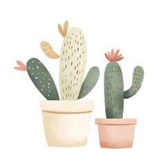 there are two cactus plants in pots on a white background