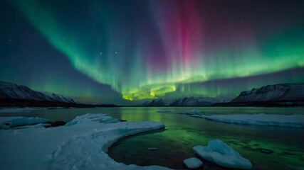 Naklejka premium Celestial Harmony: The Arctic Moon and the Dance of the Northern Lights