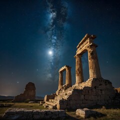 Forgotten Legends: Moonlit Reflections on Ancient Ruins