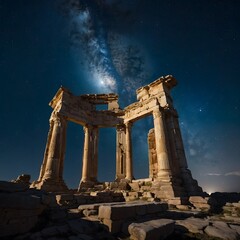 Fototapeta premium Serenade of Shadows: Ruins of Ancient Cultures in Moonlight