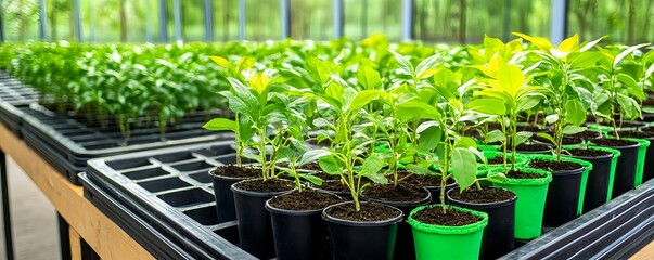 Greenhouse Seedlings, Young Plants in Pots - Sustainable agriculture