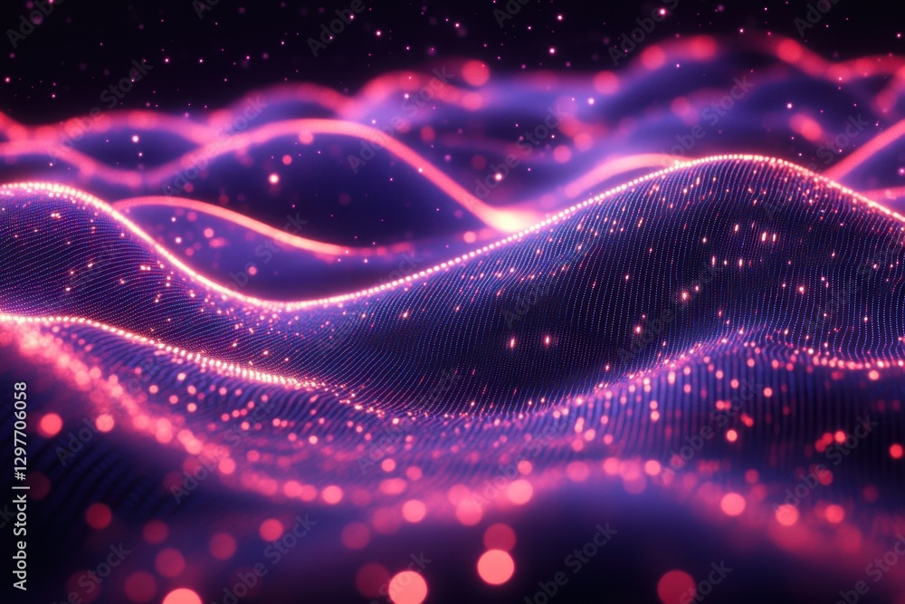 Aufkleber abstract glowing particle wave landscape with vibrant purple and pink hues creating a futuristic and