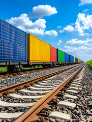 Colorful cargo train, sunny day