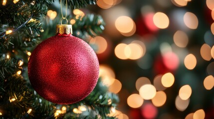 Fototapeta premium Shimmering Red Ornament in Festive Holiday Setting