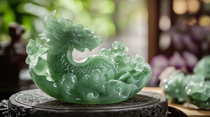 Jade Dragon Playing with Pearl brings good luck and blessings