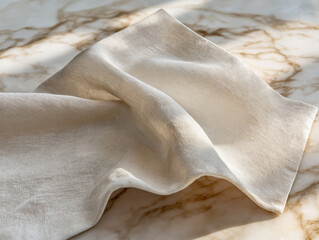 Folded Linen Napkin on Marble Countertop – Soft Textures and Warm Lighting
