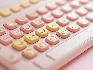 Pink keyboard, pastel desktop, close-up, office background, website design