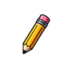 Cartoon-style Yellow Pencil with Eraser on Blue Blob, transparent background