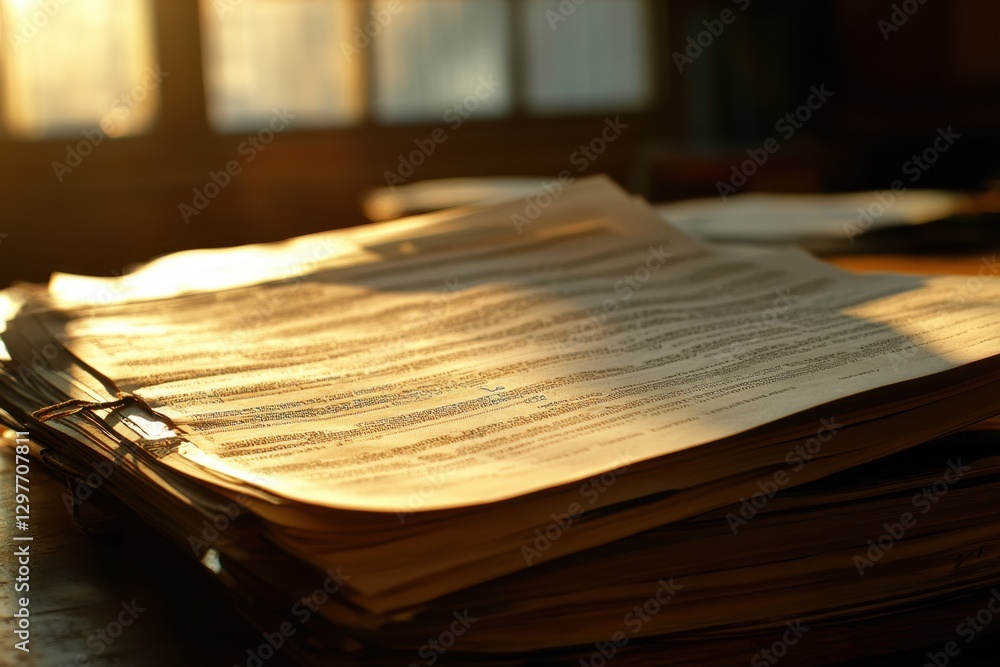 Poster a stack of papers with a book on top of it