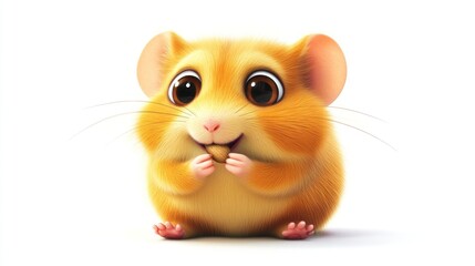 Hamster eating nut, small paws on plain background