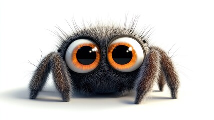 Fototapeta premium Fuzzy spider staring wide-eyed on a white background