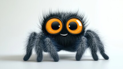 Obraz premium Cute hairy spider smiling brightly on white surface against a simple, clean backdrop