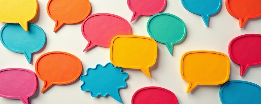 Colorful speech bubbles with various messages and shapes, repeating on seamless background, dialog, conversation, colorful