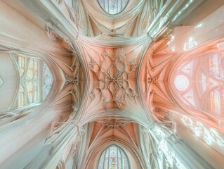Intricate patterns in the vaulted ceiling of a historical cathedral