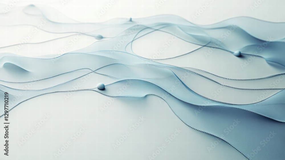 Poster Soft blue fabric waves gently flowing over a smooth surface with delicate textures and subtle light reflections. Generative AI