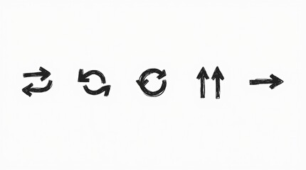 A set of hand-drawn, minimalist vector arrow icons in a stylized sketch design, intended for use in business plans and educational materials.