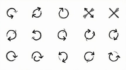 A set of hand-drawn, minimalist vector arrow icons in a stylized sketch design, intended for use in business plans and educational materials.