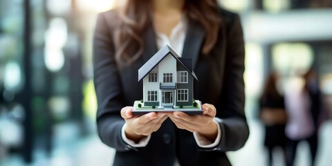 business woman holding a house