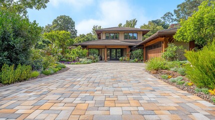 Obraz premium Modern home exterior with landscaped driveway