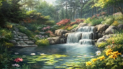 Tranquil Pond with Vibrant Colors and Natural Light