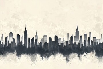 Fototapeta premium Detailed Urban Skyline Illustration with Vintage Style and Haze