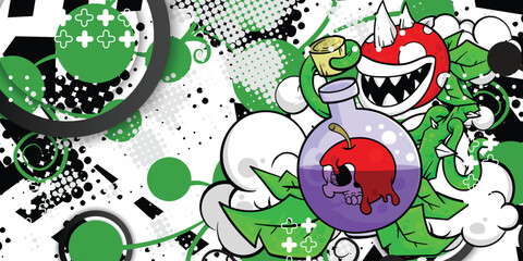 Abstract background with plant monster and skull objects