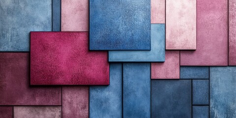 Fototapeta premium Abstract arrangement of textured rectangles in varying pink and blue tones