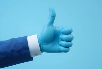 Thumbs Up in Blue Glove: Professional Gesture of Approval, Safety, and Hygiene for Medical and Corporate Themes
