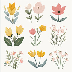 flower, pink, nature, leaf, floral, plant, flowers, spring, tulip, blossom, vector, illustration, bouquet, design, beauty, purple, summer, lily, stem, petal, flora, garden, decoration, bloom, art