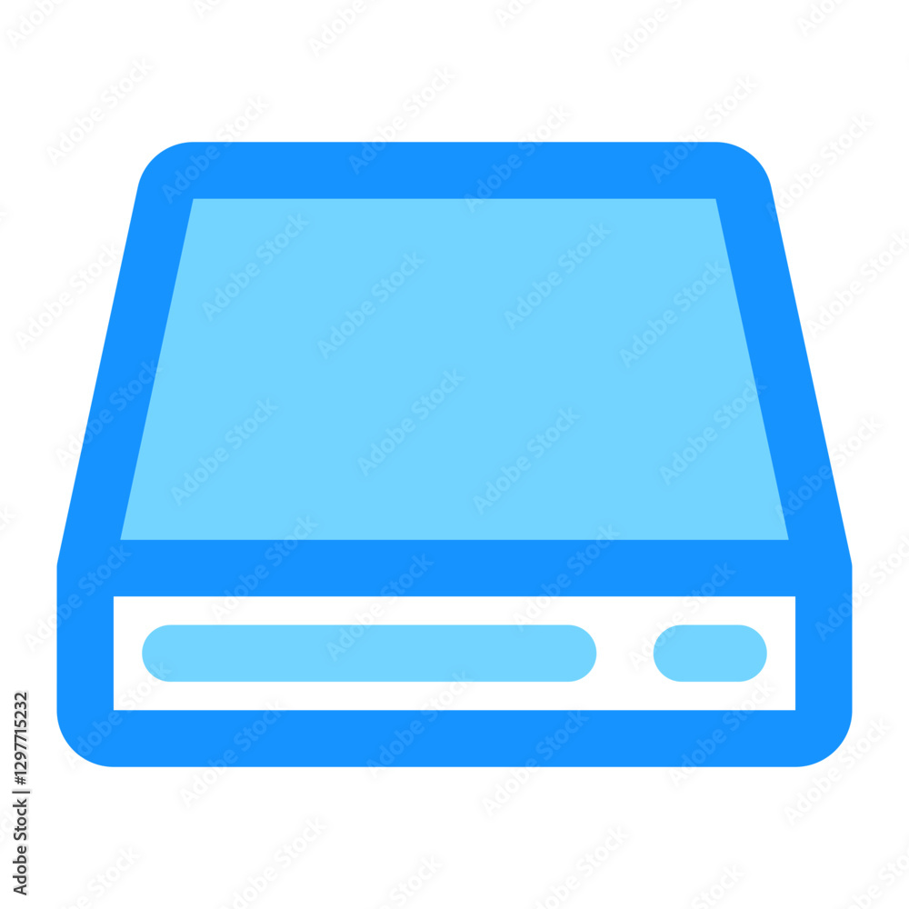 Poster isometric server icon representing data storage with blue outline design