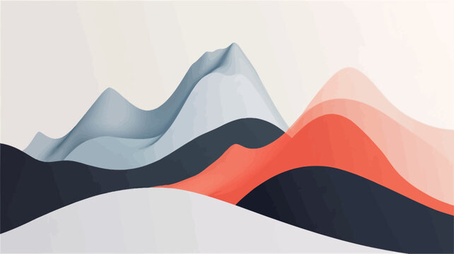 The image depicts a stylized abstract landscape composed of undulating hills and mountains rendered in a smooth, flowing style.  The color palette is a blend of cool and warm tones, including