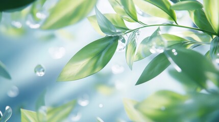 Obraz premium 10.A 3D digital rendering of lush botanical greenery, showcasing layered leaves with translucent properties and subtle light refraction, designed for architectural visualization.