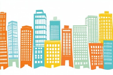 Colorful Urban Skyline Illustration with Abstract Buildings and Shapes