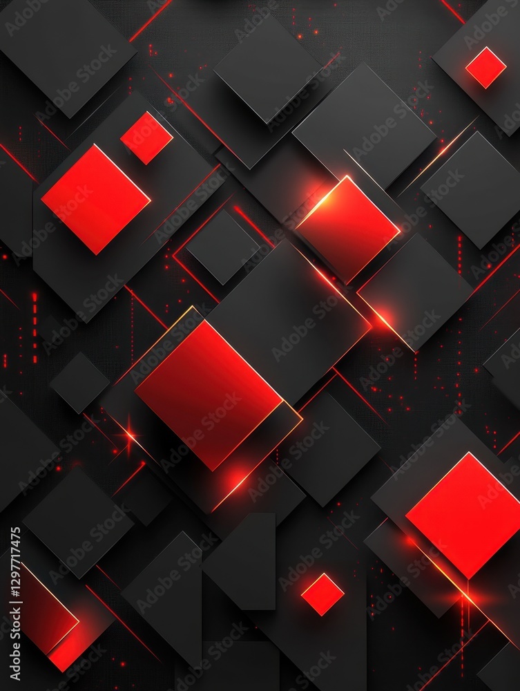 Poster dynamic interplay of geometric shapes in black and red creating a modern and abstract composition wi