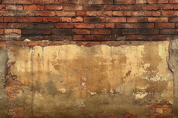 Obraz premium Weathered Brick Wall with Peeling Paint and Rustic Texture