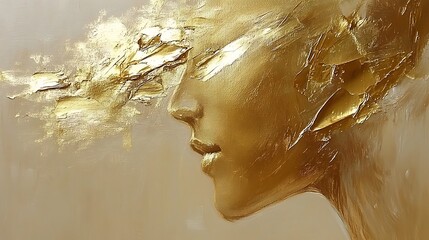 Fototapeta premium Golden female profile, art, dreamy concept, beauty