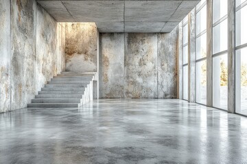 Obraz premium Empty concrete wall background in gray and white color, minimalist studio room for product presentation or display. Simple design for advertising or branding use.