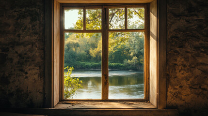 River window frame scenery nature landscape green tree view window scenic decor house design interior ideas wallpaper backdrop background