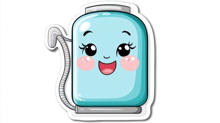 Cute Cartoon Vacuum Cleaner with Happy Face and Cheerful Expression