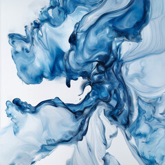 An icy cool dispersion of frozen blue and white hues, melting into soft liquid trails, resembling thawing ice against a pristine white background 