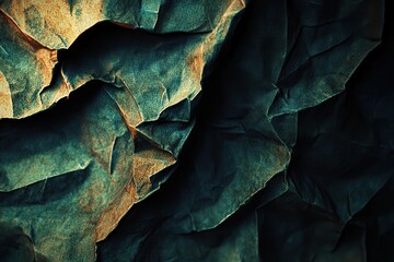 Close-Up of Textured Crumpled Paper in Dark Tones and Shadows