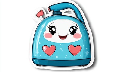 Cute Blue Stove with Smiling Face and Heart Decorations